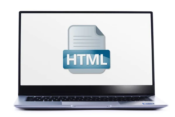 Computador Portátil Exibindo Ícone Arquivo Html — Fotografia de Stock