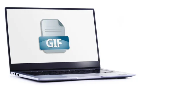 Gif 파일의 아이콘을 표시하는 노트북 컴퓨터 — 스톡 사진