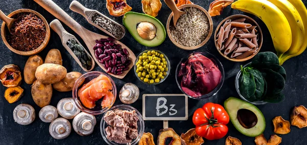 Niasin Açısından Zengin Gıda Ürünleri Kolesterol Seviyelerini Kontrol Etmek Kan — Stok fotoğraf