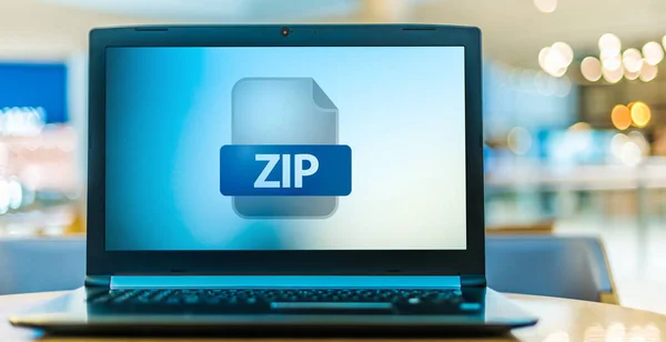 Портативный Компьютер Иконкой Файла Zip — стоковое фото