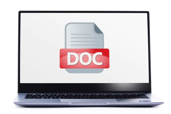 Портативный Компьютер Иконкой Doc Файла — стоковое фото