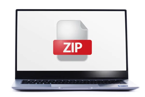 Laptop Computer Mit Dem Symbol Der Zip Datei — Stockfoto