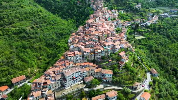 意大利利古里亚Imperia省Apricale的空中景观 — 图库视频影像