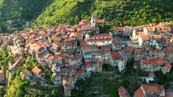 意大利利古里亚Imperia省Apricale的空中景观 — 图库视频影像