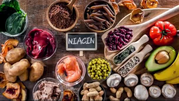 Niacin Reiche Nahrungsmittel Als Nahrungsergänzungsmittel Zur Kontrolle Des Cholesterinspiegels Und — Stockvideo