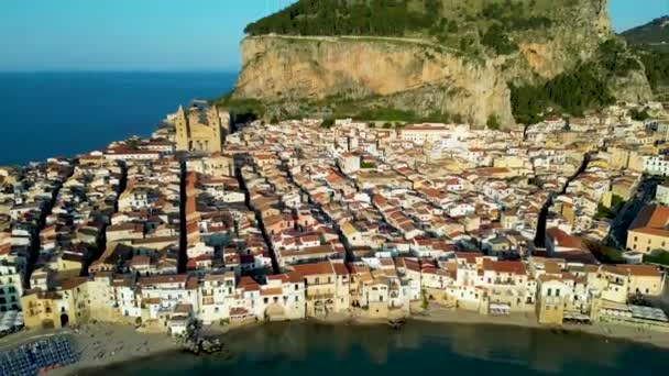 Aerial View Cefalu Tyrrhenian Coast Sicily Italy — Stock Video