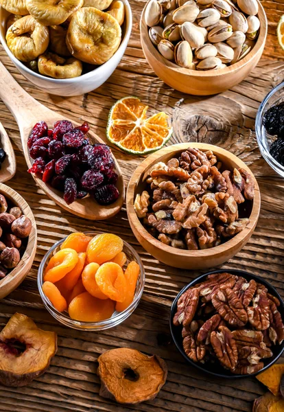 Composition Variety Dried Fruits Assorted Nuts Delicacies — Stockfoto