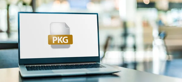 Портативный Компьютер Иконкой Файла Pkg — стоковое фото