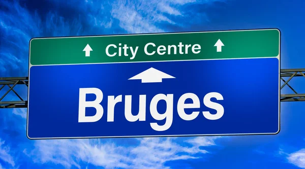 Road Sign Indicating Direction City Bruges — Stock Photo, Image