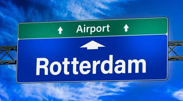 Road Sign Indicating Direction City Rotterdam — Stock Photo, Image