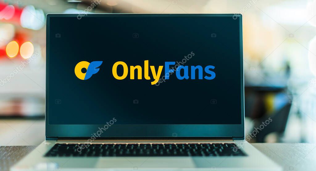 POZNAN, POL - MAR 21, 2023: Laptop computer displaying logo of OnlyFans, an internet content subscription service based in London, UK