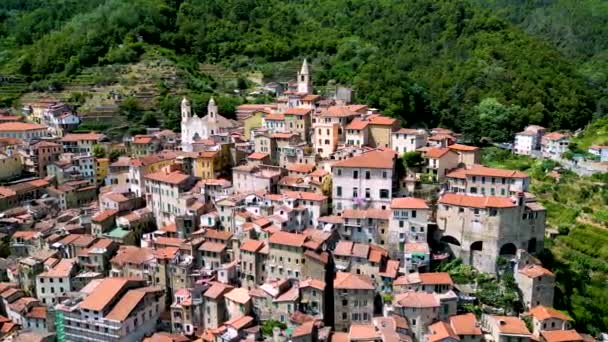 Flygfoto Över Byn Ceriana Provinsen Imperia Ligurien Italien — Stockvideo