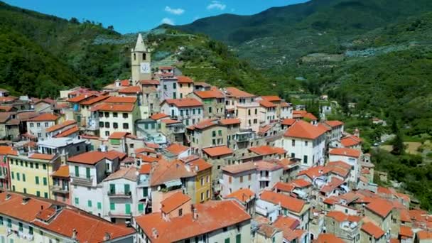 Vista Aérea Del Pueblo Ceriana Provincia Imperia Liguria Italia — Vídeo de stock