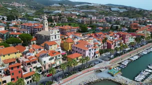 Vista Aérea Riva Ligure Riviera Italiana Provincia Imperia Liguria Italia — Vídeo de stock