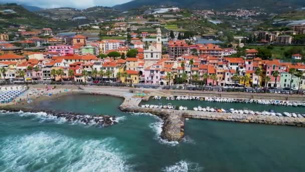 Vista Aérea Riva Ligure Riviera Italiana Provincia Imperia Liguria Italia — Vídeo de stock