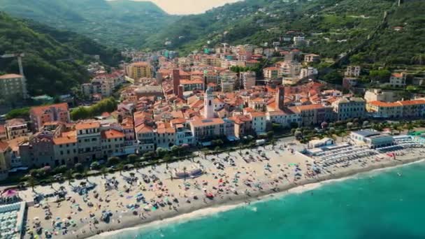 Veduta Aerea Noli Sulla Riviera Italiana Provincia Savona Liguria Italia — Video Stock