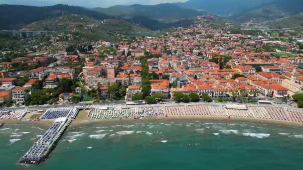 Vista Aérea Del Pueblo Diano Marina Riviera Italiana Provincia Imperia — Vídeos de Stock