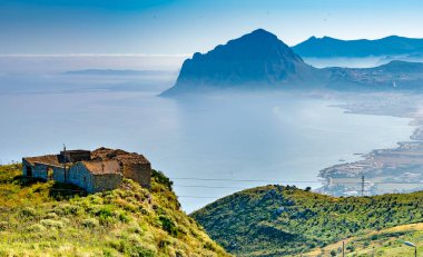 Panoramic view from Mount Erice in the province of Trapani, Sicily, Italy clipart