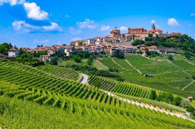 La Morra 'nın Cuneo, Piedmont, İtalya' daki panoramik manzarası.