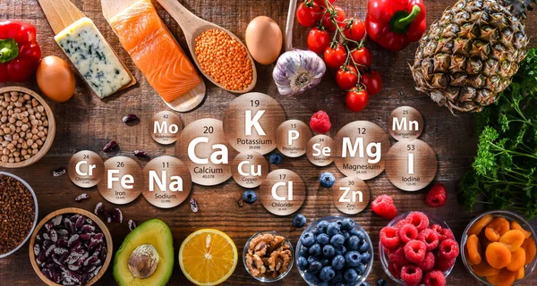 Gıda Ürünleri Ana Minerallerin Bileşimi Insan Vücudu Için Esastır — Stok fotoğraf