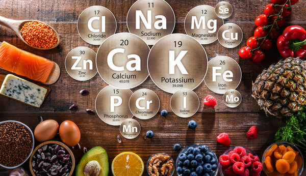 Состав с пищевыми продуктами и основными минералами, необходимыми для организма человека