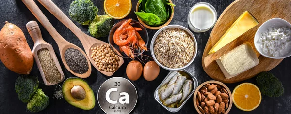 Composition Food Products Rich Calcium — Stock Photo, Image
