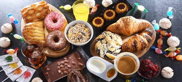 Productos Alimenticios Que Contienen Una Cantidad Significativa Azúcar Comida Chatarra — Foto de Stock