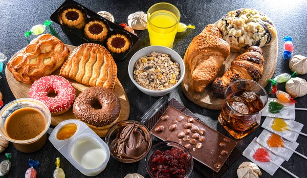Productos Alimenticios Que Contienen Una Cantidad Significativa Azúcar Comida Chatarra —  Fotos de Stock