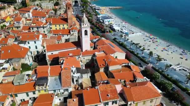 Talya Nın Savona Eyaletindeki Talyan Rivierası Üzerinde Noli Nin Hava — Stok video