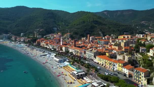 Vista Aérea Noli Riviera Italiana Provincia Savona Liguria Italia — Vídeo de stock