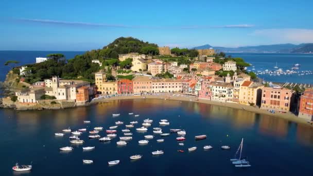 Veduta Aerea Della Baia Del Silenzio Sestri Levante Liguria Italia — Video Stock