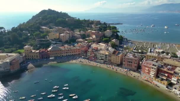 Sestri Levante Deki Sessizlik Körfezi Nin Havadan Görünüşü Liguria Talya — Stok video