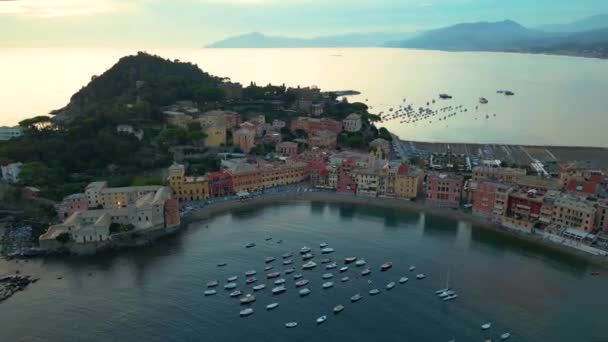 Luchtfoto Van Baai Van Stilte Sestri Levante Ligurië Italië — Stockvideo