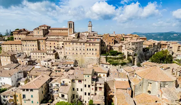 Vista Aérea Montepulciano Uma Cidade Medieval Renascentista Província Italiana Siena — Fotografia de Stock