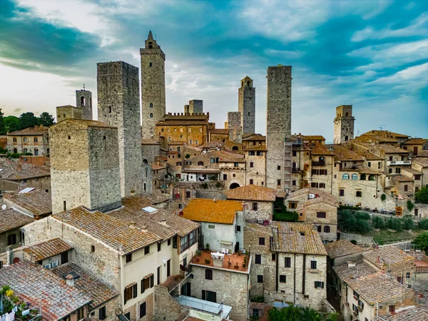 Luchtfoto Van San Gimignano Een Ommuurd Middeleeuws Heuvelstadje Provincie Siena — Stockfoto