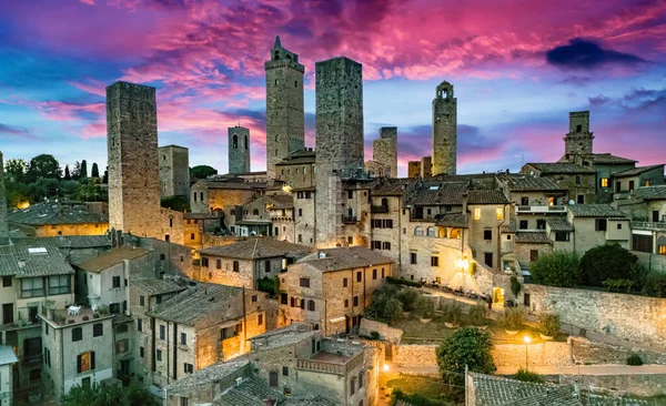 Luchtfoto Van San Gimignano Een Ommuurd Middeleeuws Heuvelstadje Provincie Siena — Stockfoto