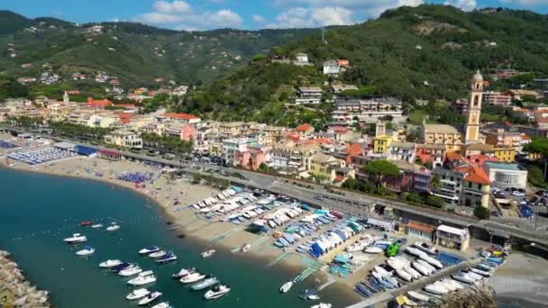 Vista Aérea Moneglia Complejo Turístico Riviera Levante Liguria Italia — Vídeo de stock