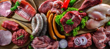 Composition with a variety of meat products. clipart