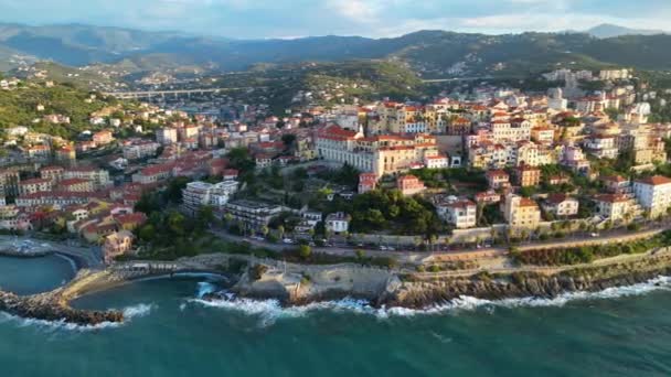Veduta Aerea Porto Maurizio Sulla Riviera Italiana Provincia Imperia Liguria — Video Stock