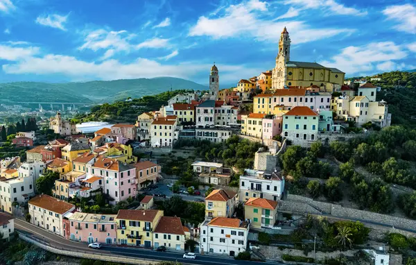 Widok Powietrza Wioskę Cervo Riwierze Włoskiej Prowincji Imperia Liguria Włochy — Zdjęcie stockowe