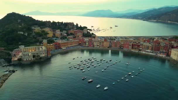 Sestri Levante Deki Sessizlik Körfezi Nin Havadan Görünüşü Liguria Talya — Stok video