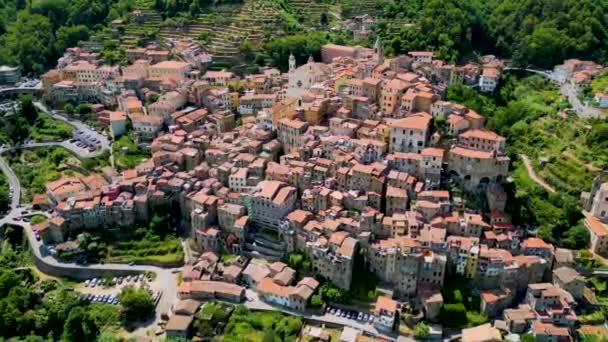 Flygfoto Över Byn Ceriana Provinsen Imperia Ligurien Italien — Stockvideo