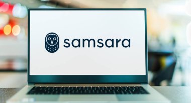 POZNAN, POL - DEC 28, 2022: Laptop computer displaying logo of  Samsara, an American IoT company headquartered in San Francisco, California.