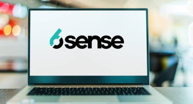 POZNAN, POL - DEC 28, 2022: Laptop computer displaying logo of  6sense, a software development company based in San Francisco, California, USA