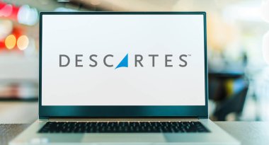 POZNAN, POL - DEC 28, 2022: Laptop computer displaying logo of  Descartes, a company specializing in logistics software, supply chain management software, and cloud-based services