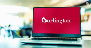 POZNAN, POL - NOV 22, 2022: Laptop computer displaying logo of Burlington, a  national off-price department store retailer, and a division of Burlington Coat Factory Warehouse Corporation