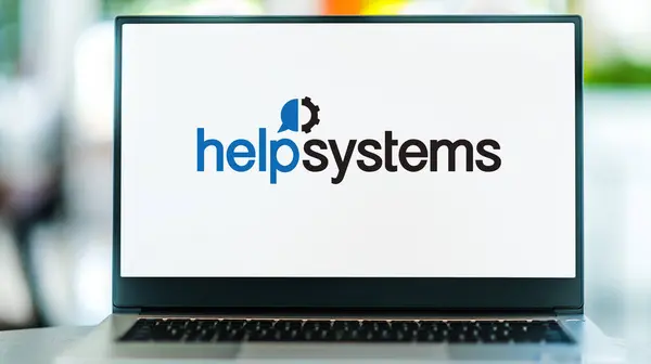 Poznan Pol Jun 2022 Laptop Computer Displaying Logo Helpsystems Information — Stock Photo, Image