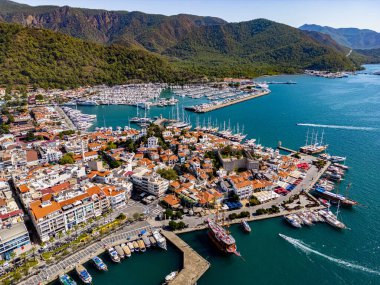 Marmaris 'in Mugla ilindeki hava manzarası, Türkiye.