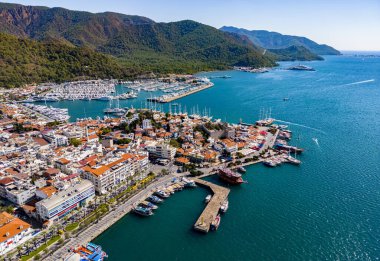 Marmaris 'in Mugla ilindeki hava manzarası, Türkiye.