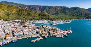 Marmaris 'in Mugla ilindeki hava manzarası, Türkiye.